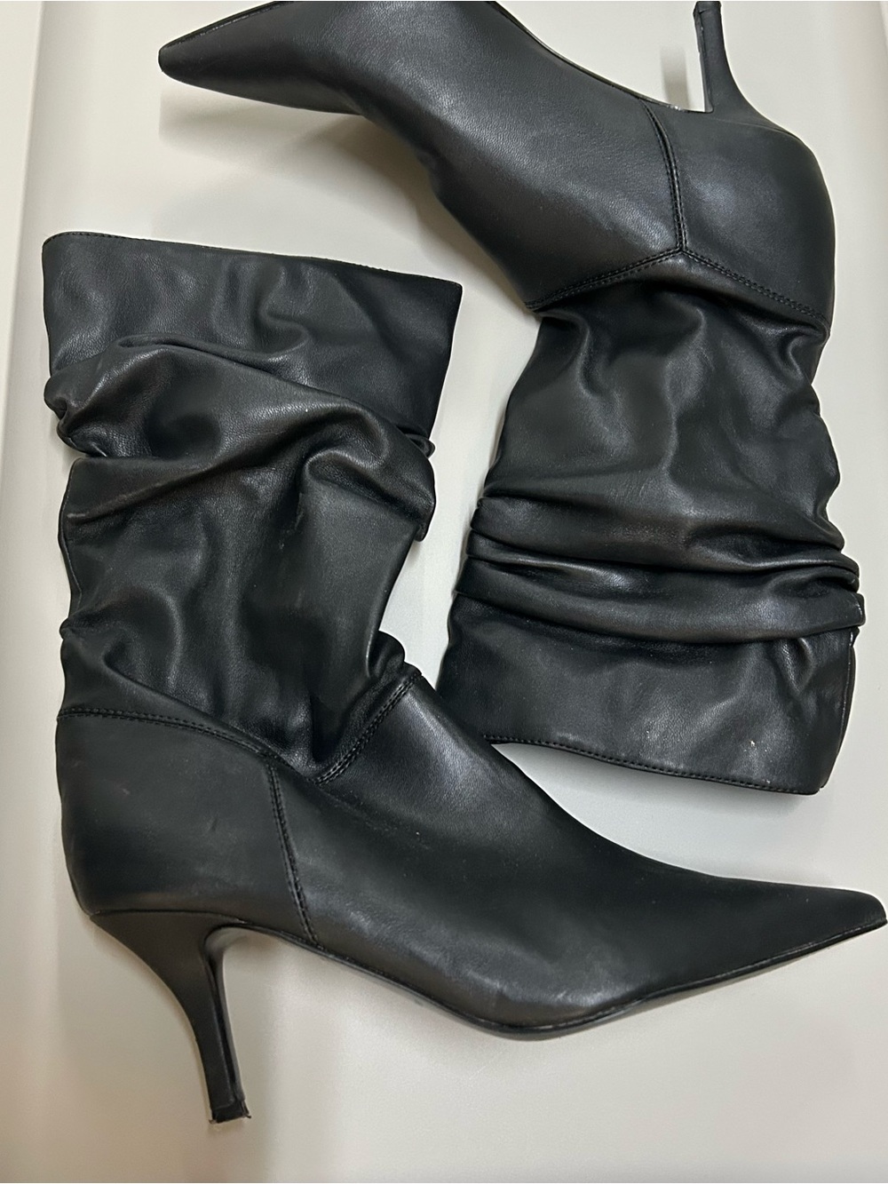 Marc Fisher Black Pointed-Toe Slouch Kitten-Heel Boots